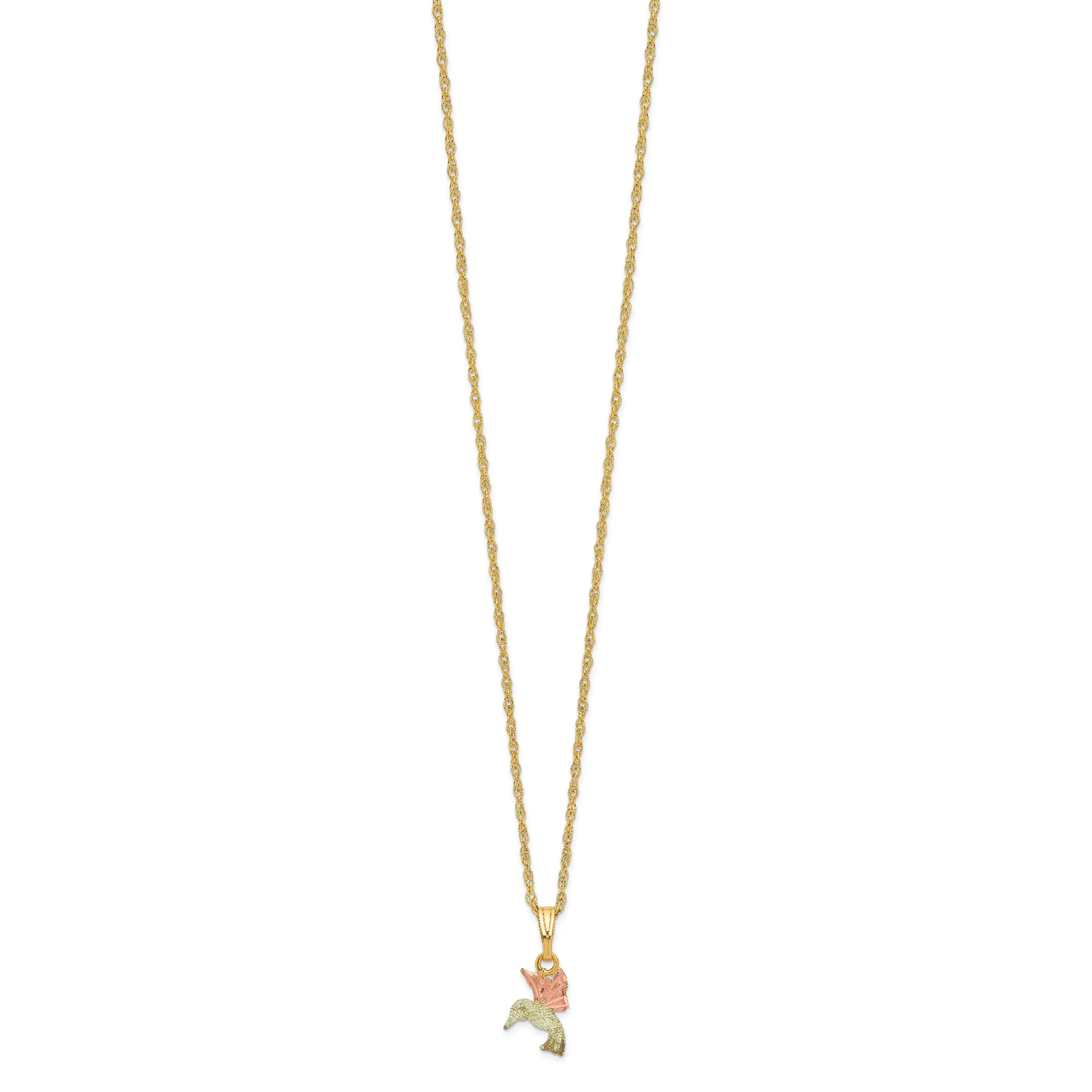 10K Tri-Color Black Hills Gold Hummingbird Necklace Polished Elegant Design