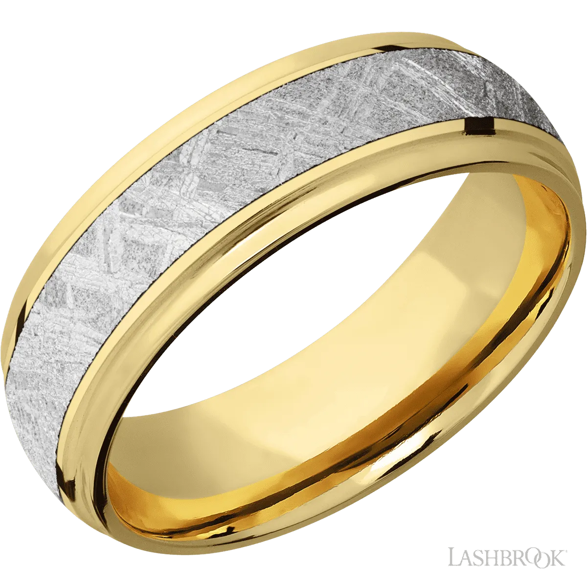 10K Yellow Gold with Polish , Polish Finish and Meteorite Inlay - 7MM