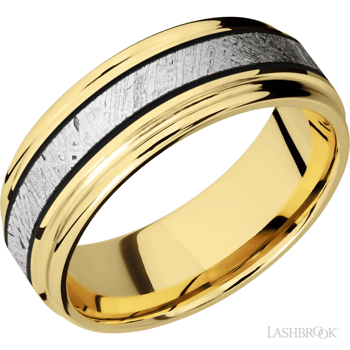 10K Yellow Gold with Polish , Polish Finish and Meteorite Inlay - 8MM