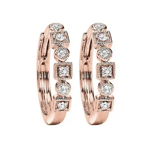 10KT Pink Gold & Diamond Classic Book Mixable Fashion Earrings   - 1/8 ctw