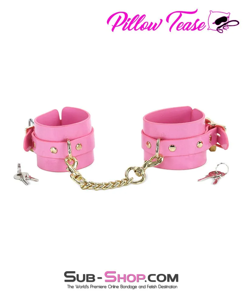 1385DL      Locking Patent Leather Bondage Shackles with Locks and Connection Chain