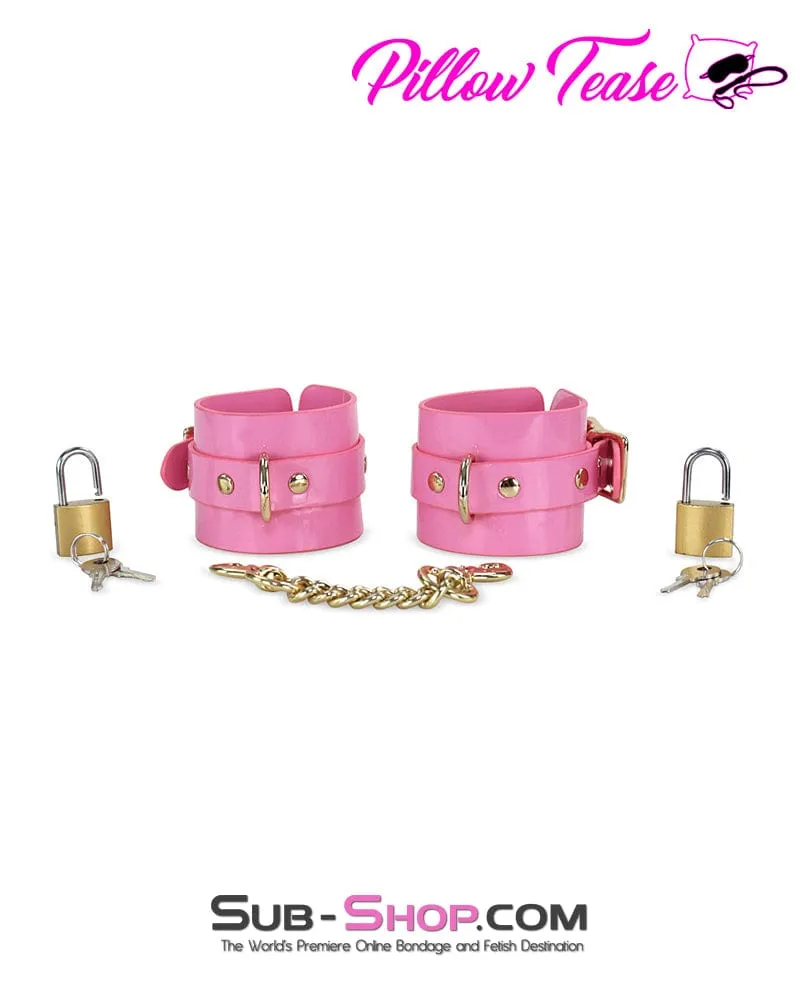 1385DL      Locking Patent Leather Bondage Shackles with Locks and Connection Chain