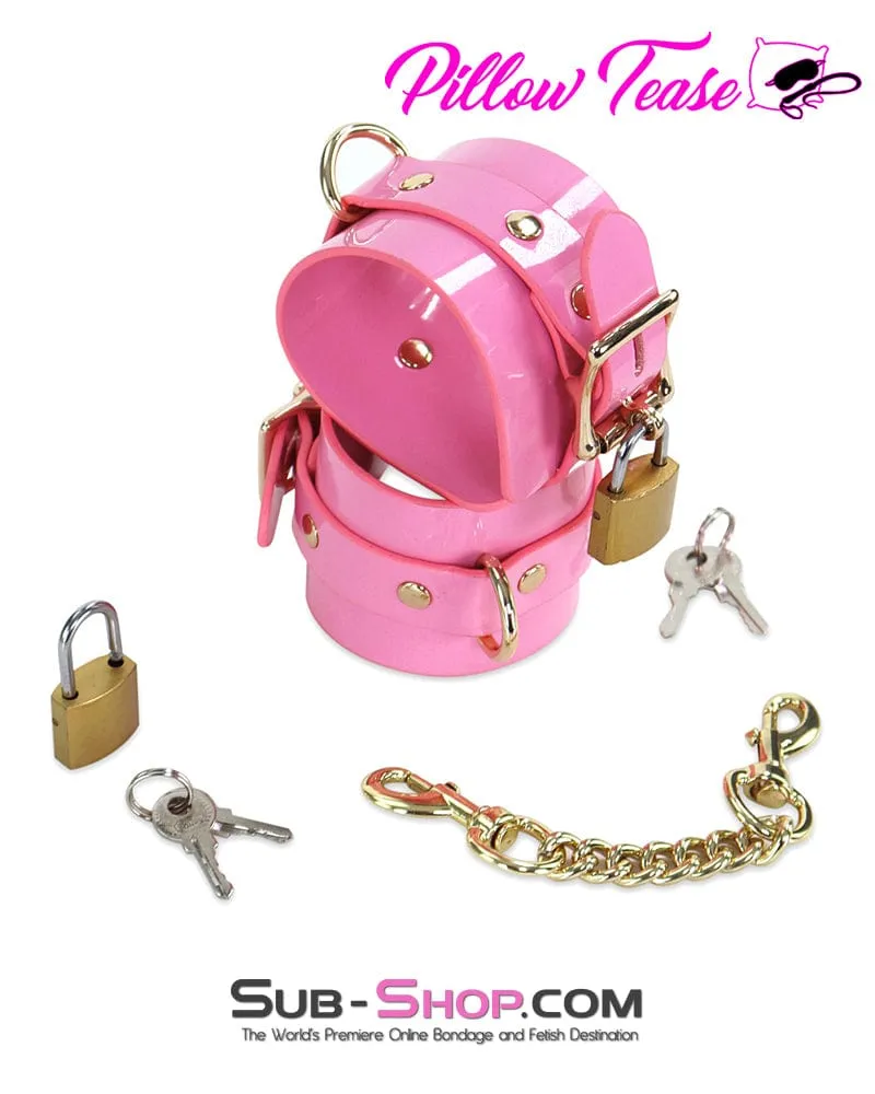 1385DL      Locking Patent Leather Bondage Shackles with Locks and Connection Chain