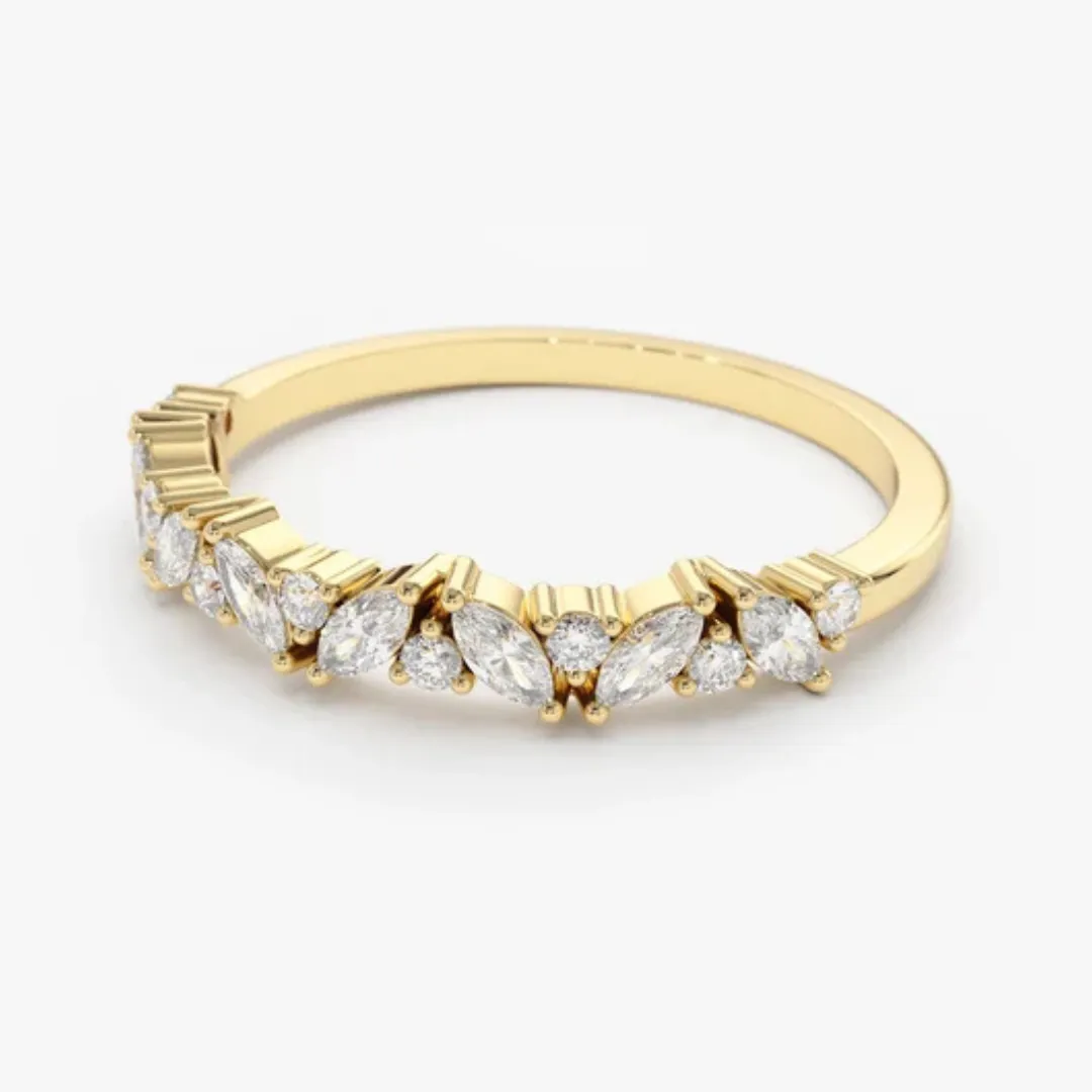 14K Gold Alternating Marquise and Round Diamond(Lab Grown Diamond) Stackable Band