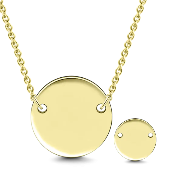 14K Gold Personalized Engravable Hang Tag Round Necklace Adjustable 16”-20”