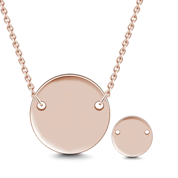 14K Gold Personalized Engravable Hang Tag Round Necklace Adjustable 16”-20”