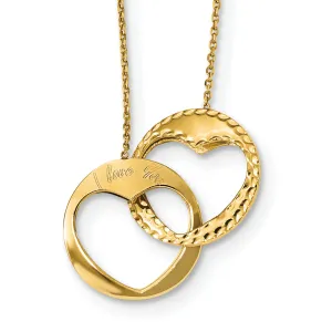 14K Gold Polished Double Heart Necklace with Extender Elegant Gift