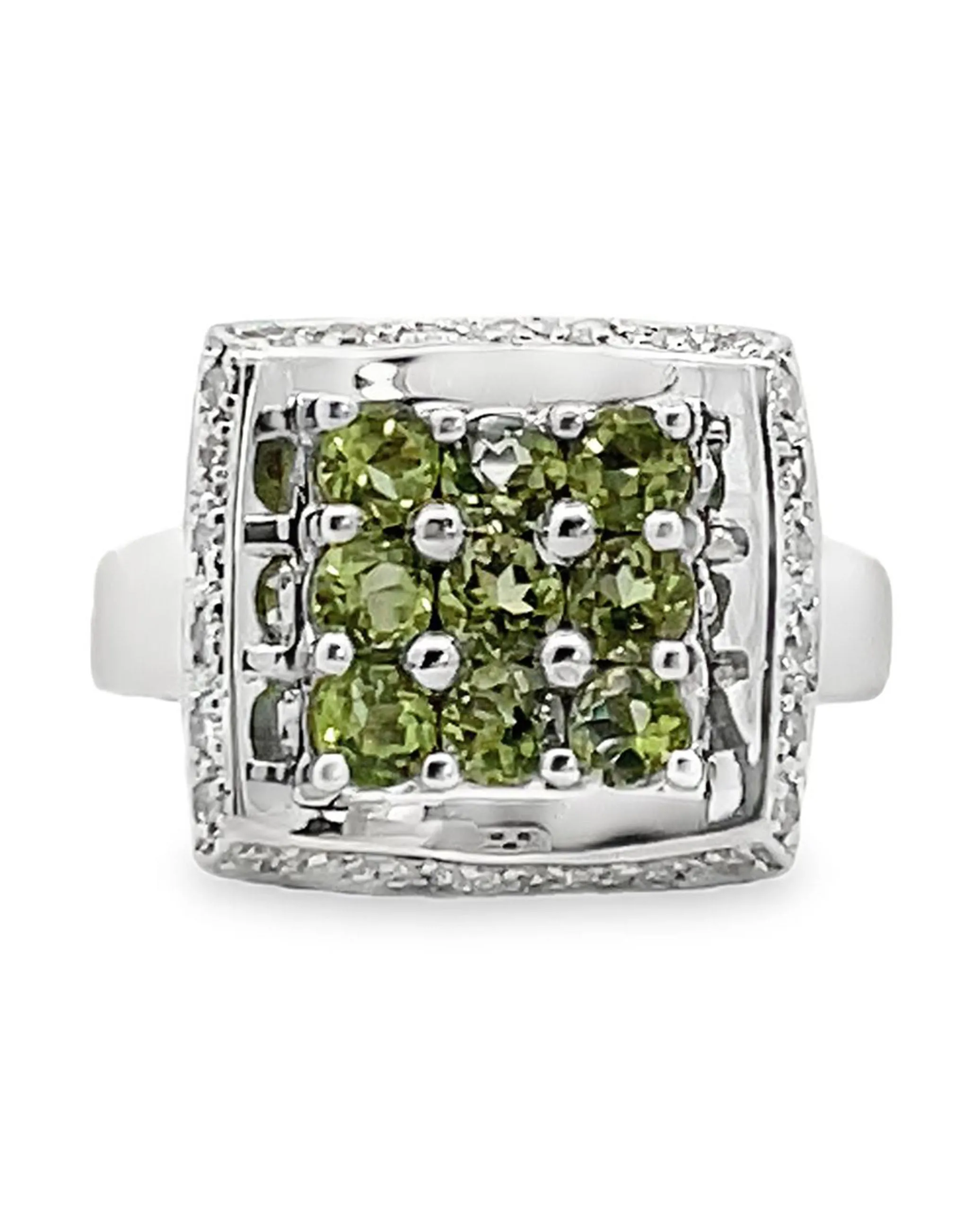 14K White Gold Peridot & Diamond Ring
