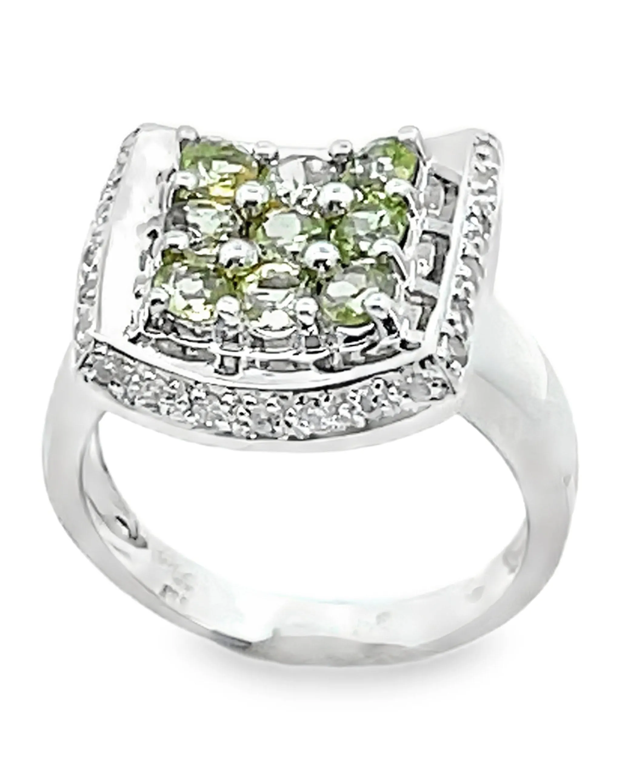 14K White Gold Peridot & Diamond Ring
