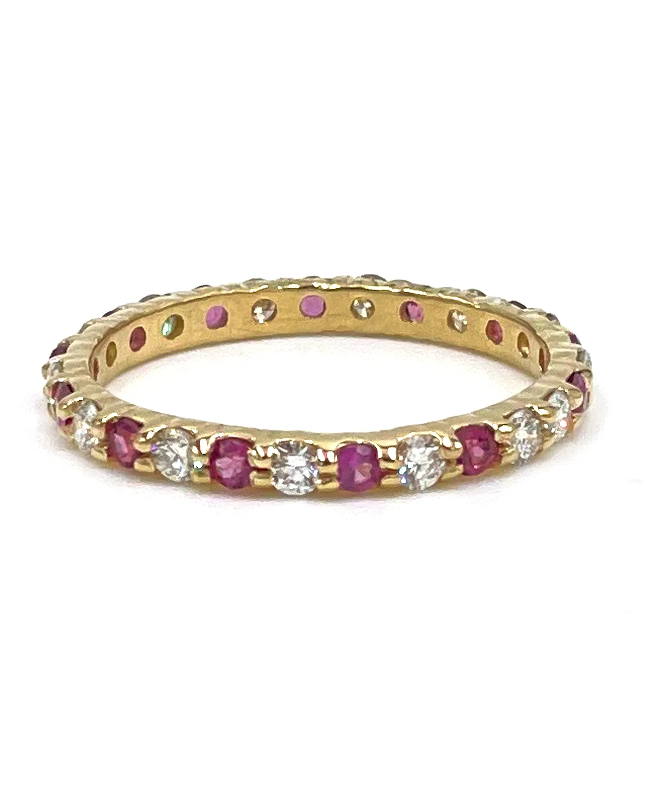 14K Yellow Gold Diamond and Rhodolite Eternity Ring