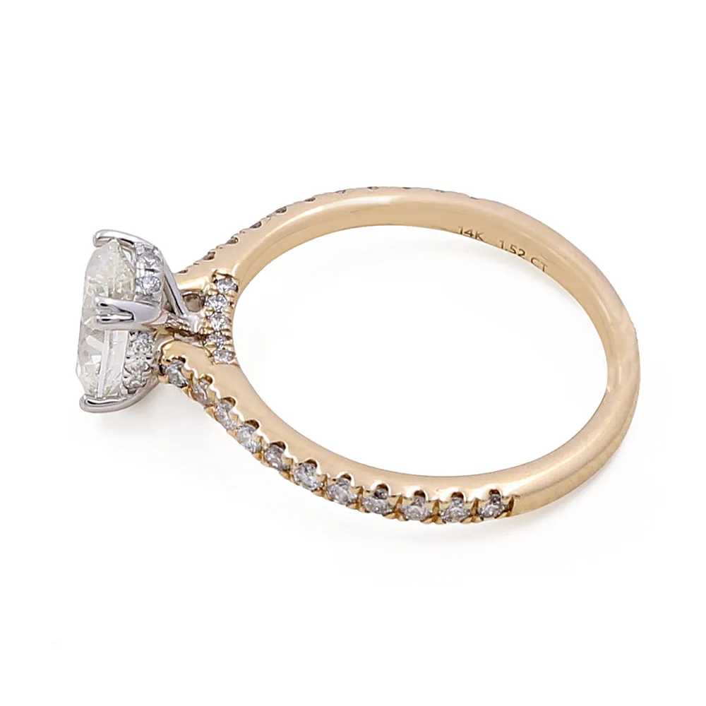 14K Yellow Gold Women's Contemporary Engagement Ring 1.52 Oval Diamonds-0.64Tw Round Diamonds