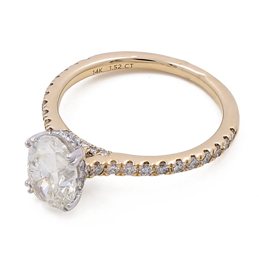 14K Yellow Gold Women's Contemporary Engagement Ring 1.52 Oval Diamonds-0.64Tw Round Diamonds