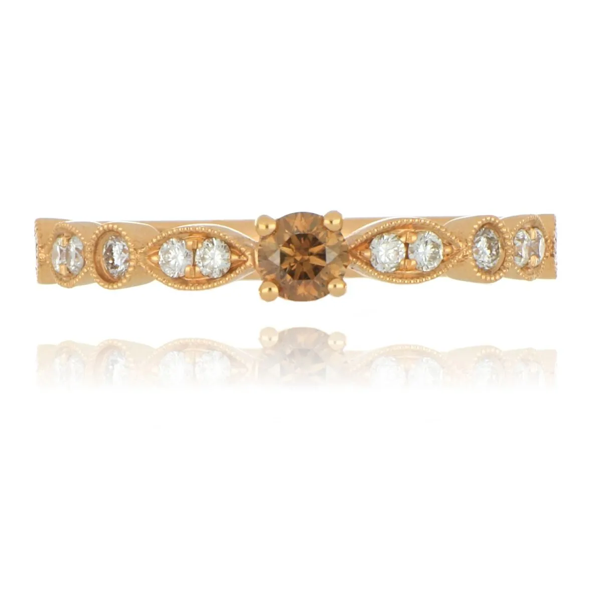 18ct Rose Gold 0.19ct Natural Champagne Diamond Ring With Diamond Set Shoulders