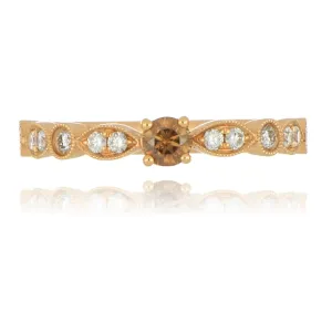 18ct Rose Gold 0.19ct Natural Champagne Diamond Ring With Diamond Set Shoulders