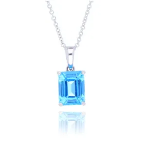 18ct White Gold Emerald Cut Blue Topaz Necklace