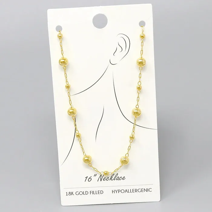 18K Gold Filled Metal BAll Station Short Necklace