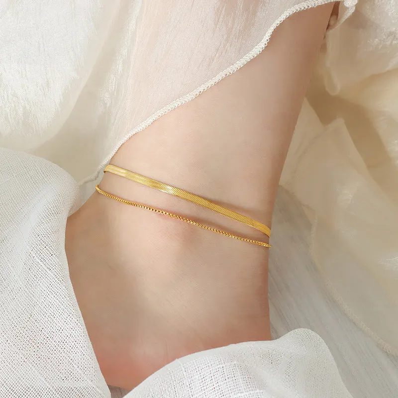 18K gold simple double-layered design anklet