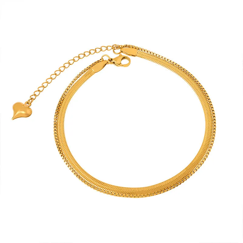 18K gold simple double-layered design anklet