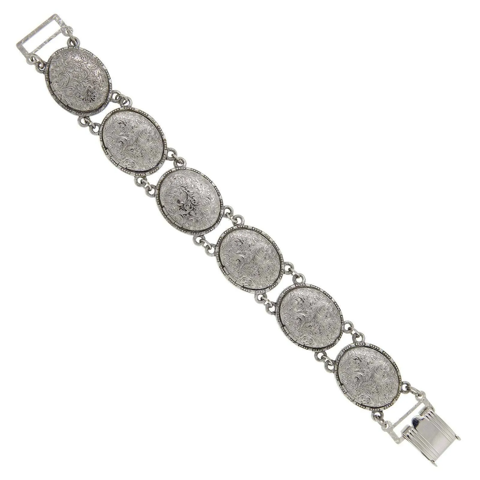 1928 Jewelry Etched Vine Oval Locket Link Bracelet