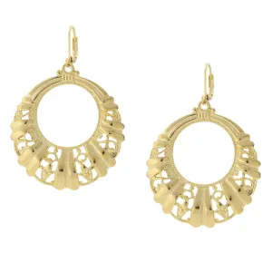 1928 Jewelry Gold Round Filigree Hoop Earrings