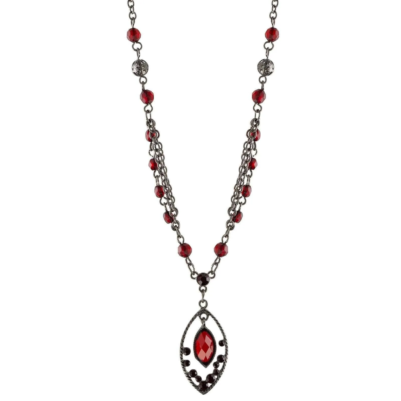 1928 Jewelry Red Faceted Oval Drop Pendant Necklace 16"   3" Extender
