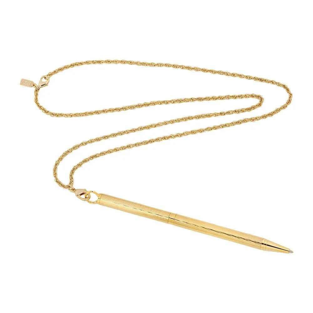 1928 Jewelry Vintage Style Textured Barrel Ball Point Pen Necklace 28"