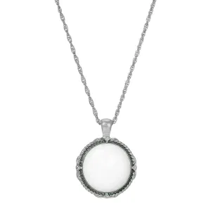 1928 Jewelry White Faceted Cabochon Pendant Necklace 23.5"   2" Extender