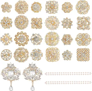 26 Pieces Wedding Bouquet Bulk Brooches for Women Fashion, Large Rhinestone Flower Brooch Pins for Crafts