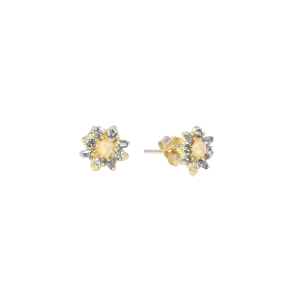 3 MM SQUARE OPAL AND GREY SPINEL STUD EARRINGS