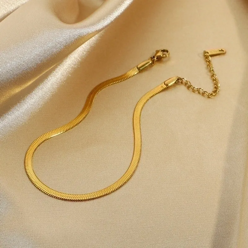 3mm Miami Cuban Chain Snake Chain Anklet Stacked Gold Plated 316l Stainless Steel Anklet Jewelry