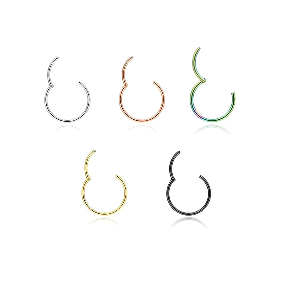 5 Pcs 20G 18G 16G Nose Rings Hoop Set 316L Surgical Steel Earrings Tragus Septum Piercing Cartilage Hoop For Women Men 16g 10mm 5pieces set