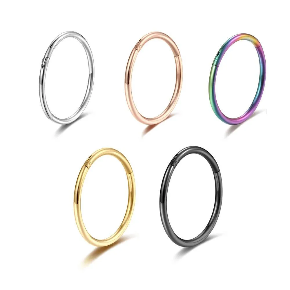 5 Pcs 20G 18G 16G Nose Rings Hoop Set 316L Surgical Steel Earrings Tragus Septum Piercing Cartilage Hoop For Women Men 16g 10mm 5pieces set
