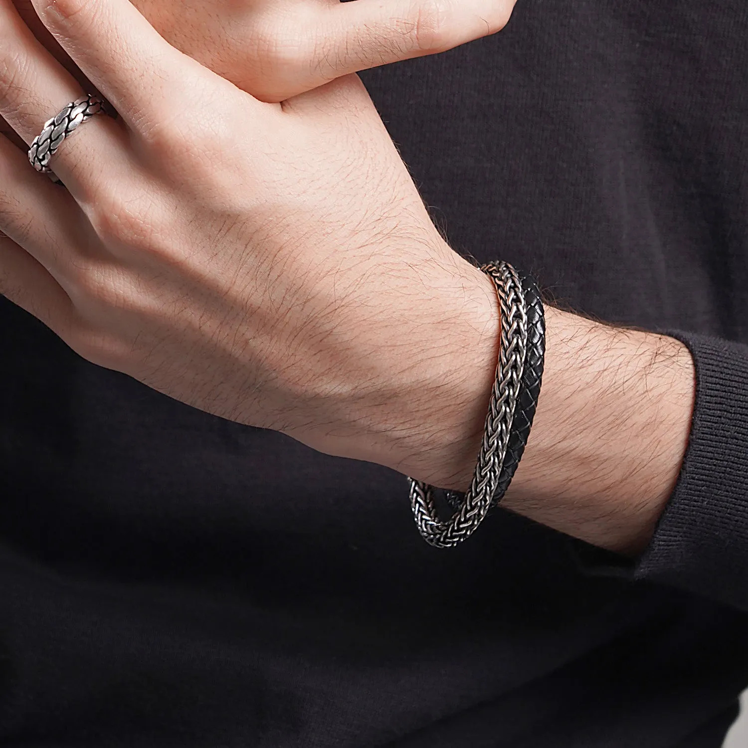 5mm Round bracelet in Genuine Black Leather