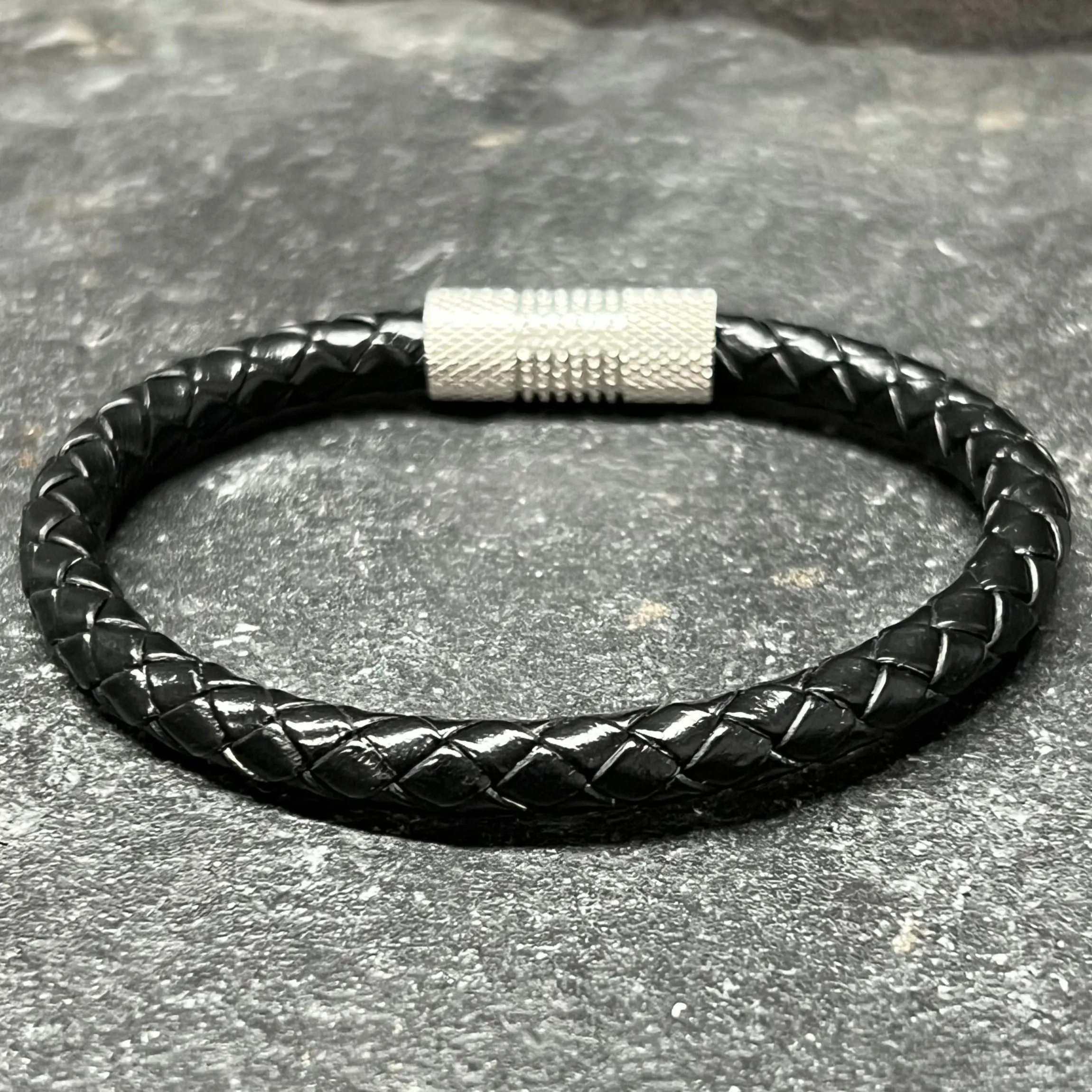 5mm Round bracelet in Genuine Black Leather
