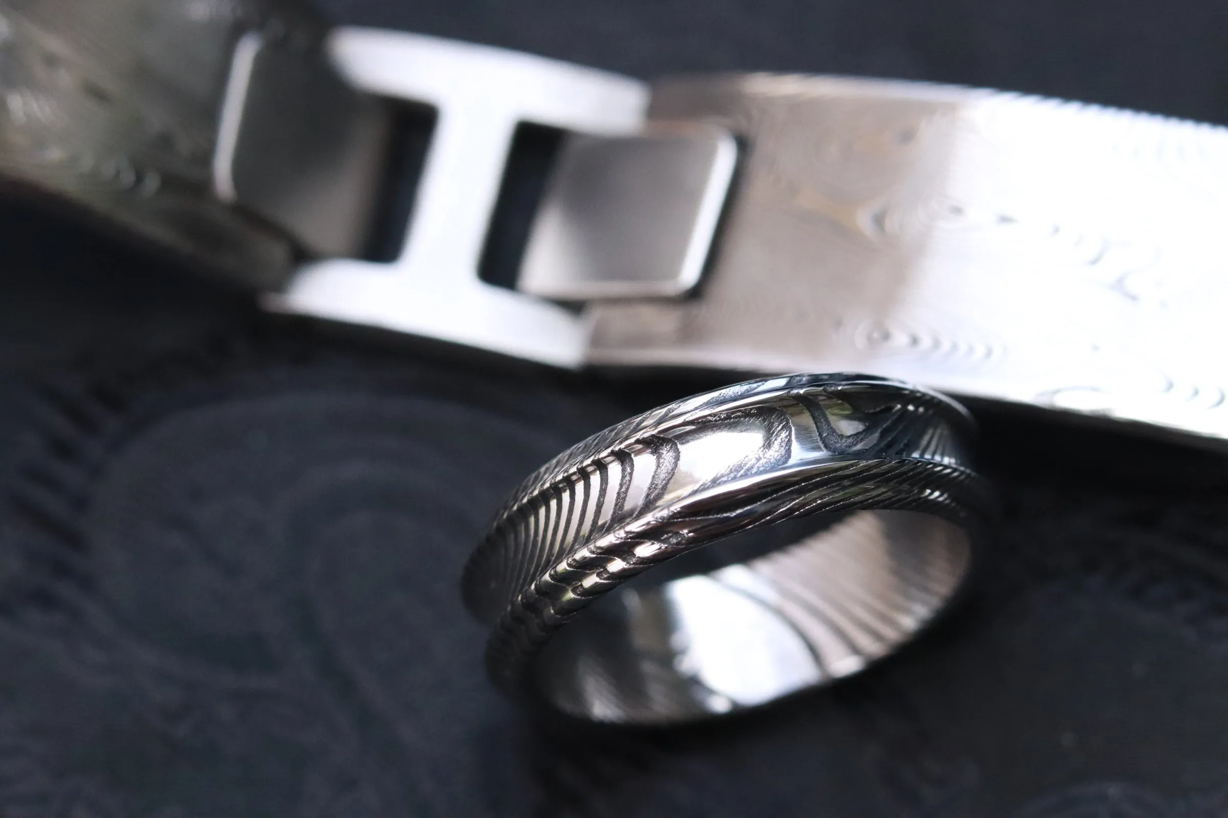 6-8mm stainless steel damascus ring, mens rings, womens rings
