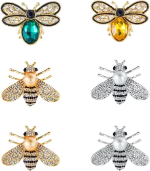 6 Pcs Honey Bee Brooch Pins for Women Fashion Crystal Rhinestone Animal Themed Brooches Lapel Pin Bulk Set for Crafts Party Gift