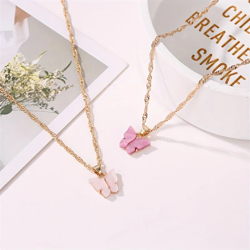 6pcs Colorful Butterfly Pendant Necklaces