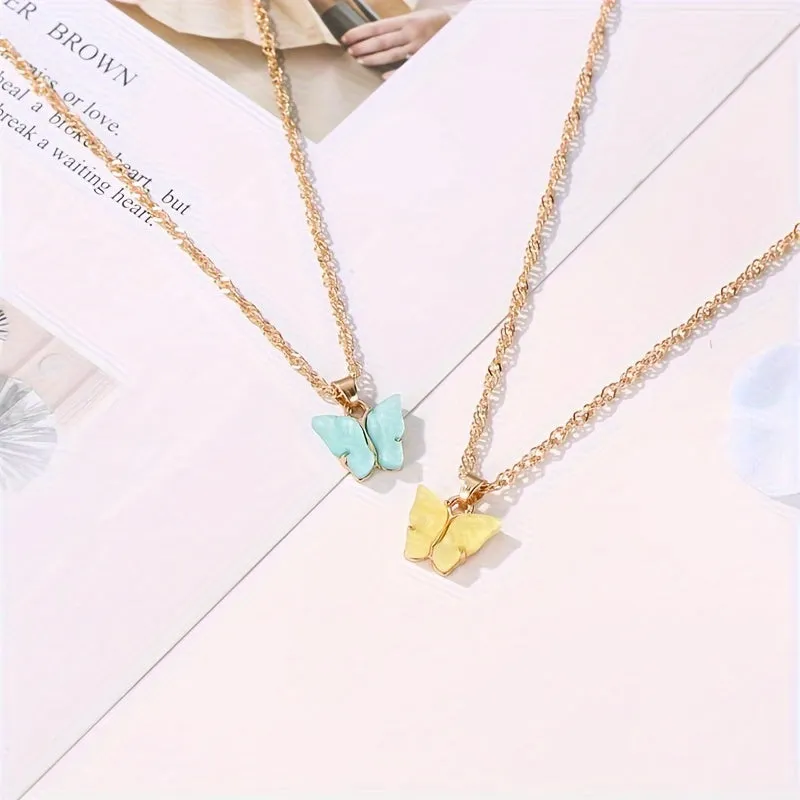 6pcs Colorful Butterfly Pendant Necklaces