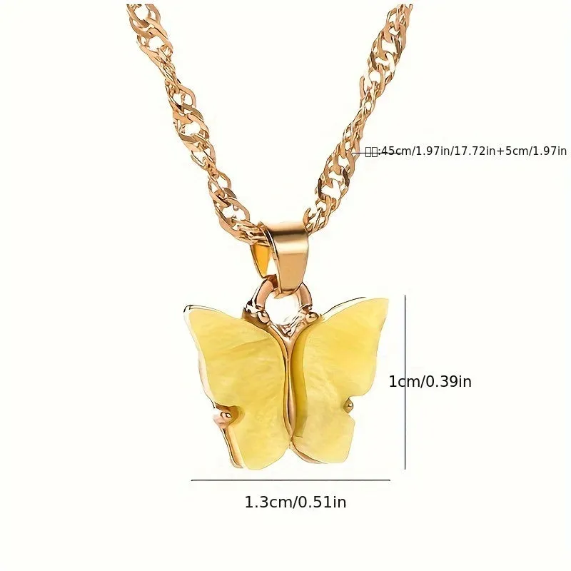 6pcs Colorful Butterfly Pendant Necklaces