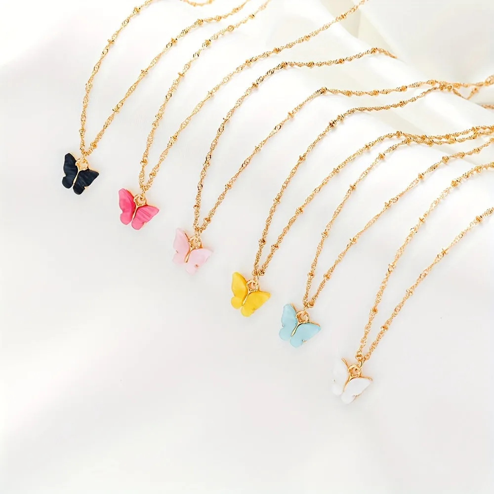 6pcs Colorful Butterfly Pendant Necklaces