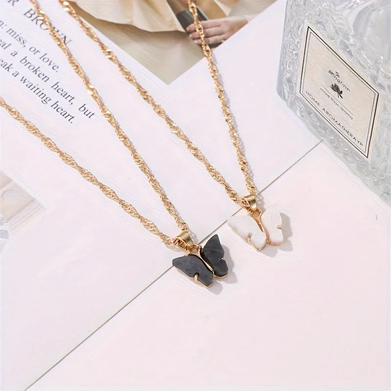 6pcs Colorful Butterfly Pendant Necklaces