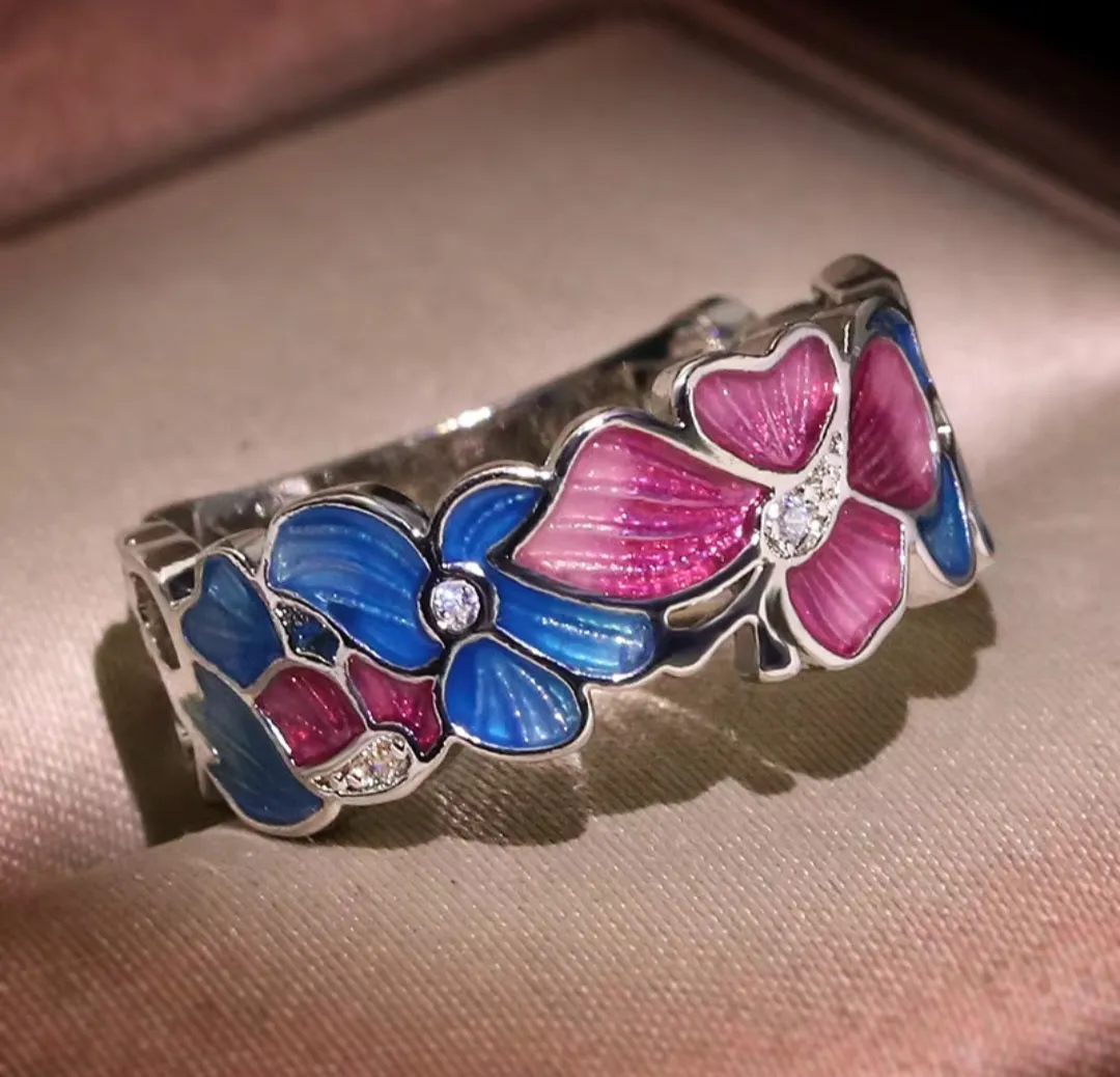 925 Sterling Silver Bohemia Drip Oil Leaf Rings.