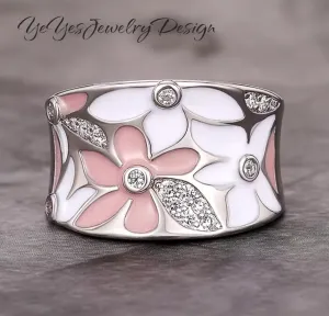 925 Sterling Silver Bohemia Drip Oil Leaf Rings.