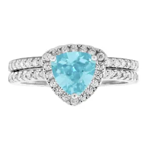 Acotas: 1.83ct Aquamarine Ice CZ Trillion Semi-eternity Wedding Set