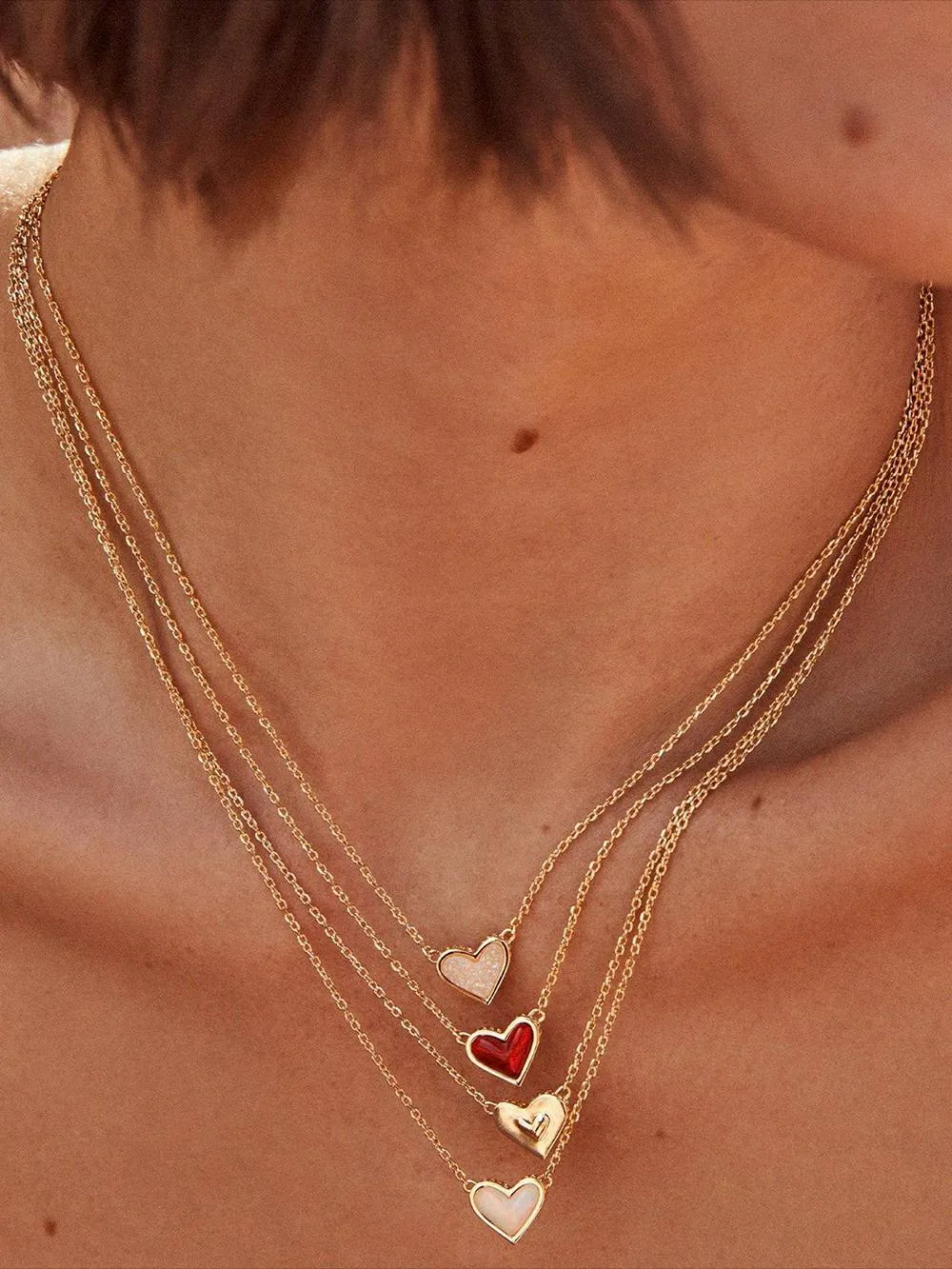 Adjustable Peach Heart Natural Stone Necklace