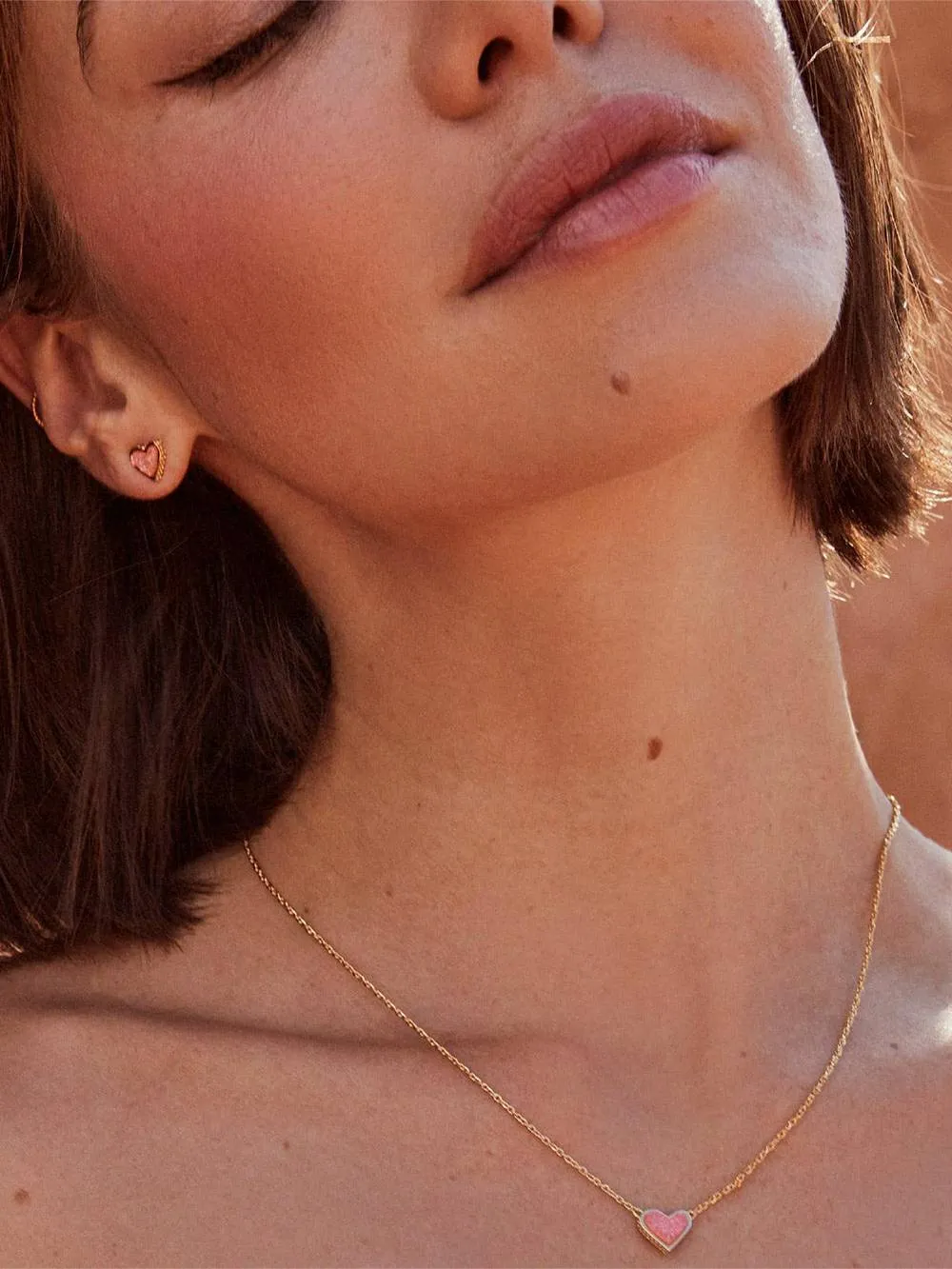 Adjustable Peach Heart Natural Stone Necklace