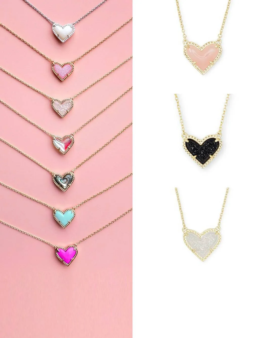 Adjustable Peach Heart Natural Stone Necklace