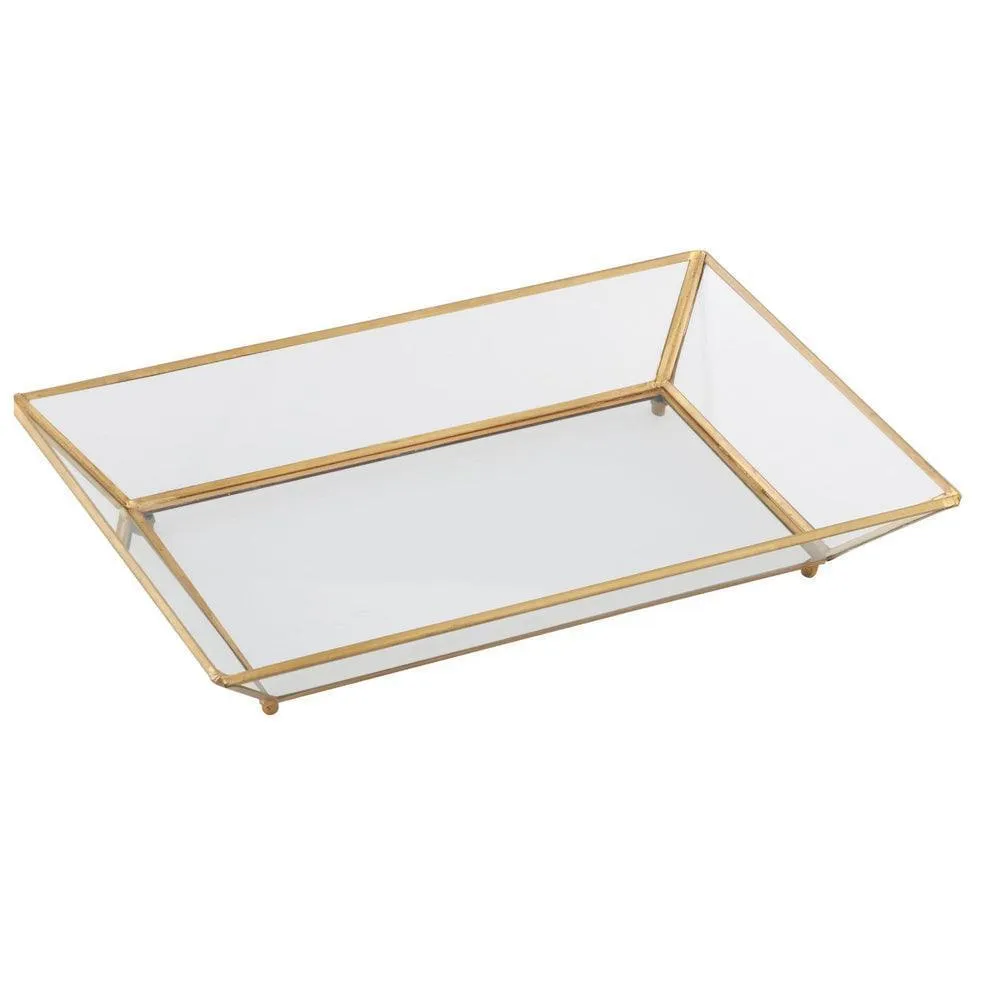 Antique Brass Glass Mirror Tray | Stylish Transparent Decorative Storage For Decor