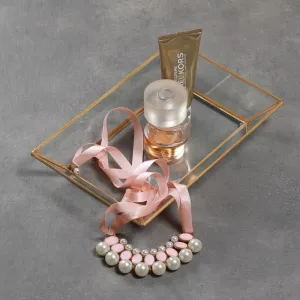 Antique Brass Glass Mirror Tray | Stylish Transparent Decorative Storage For Decor