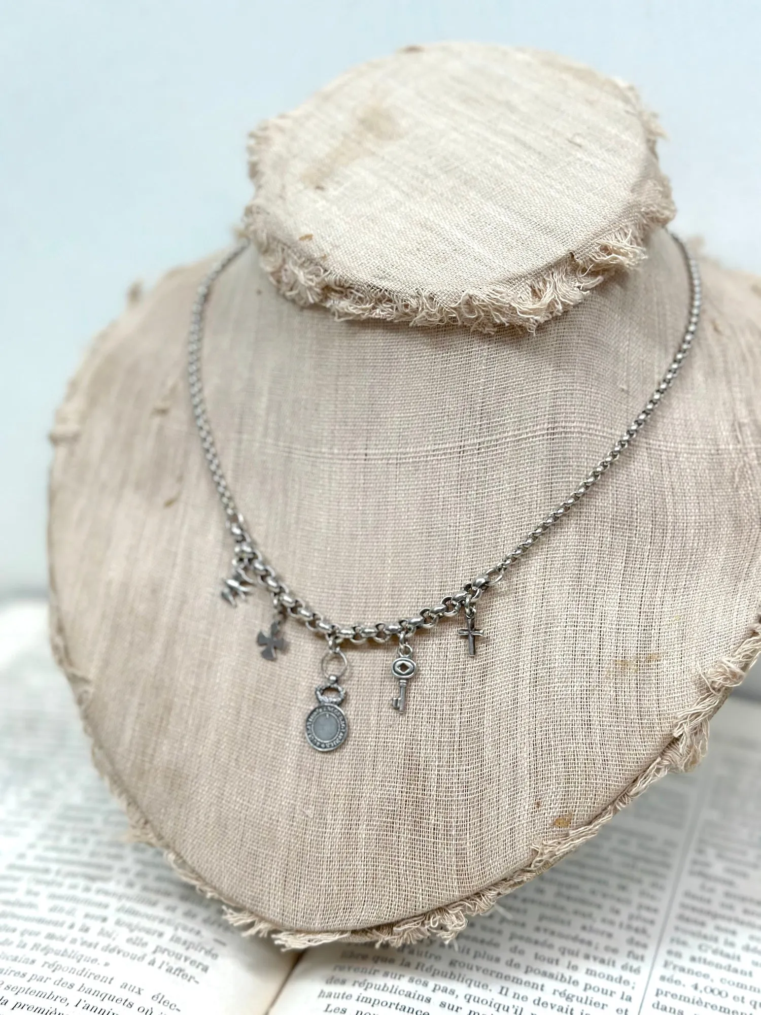 Antique French Silver 'Republic Francaise' Charm Necklace